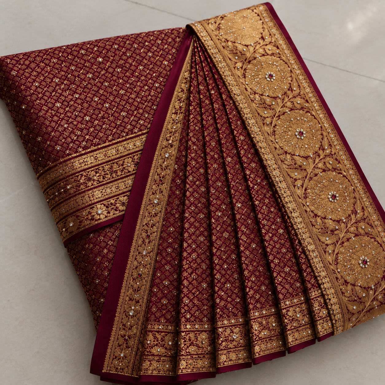 Beautifully draped traditional silk saree